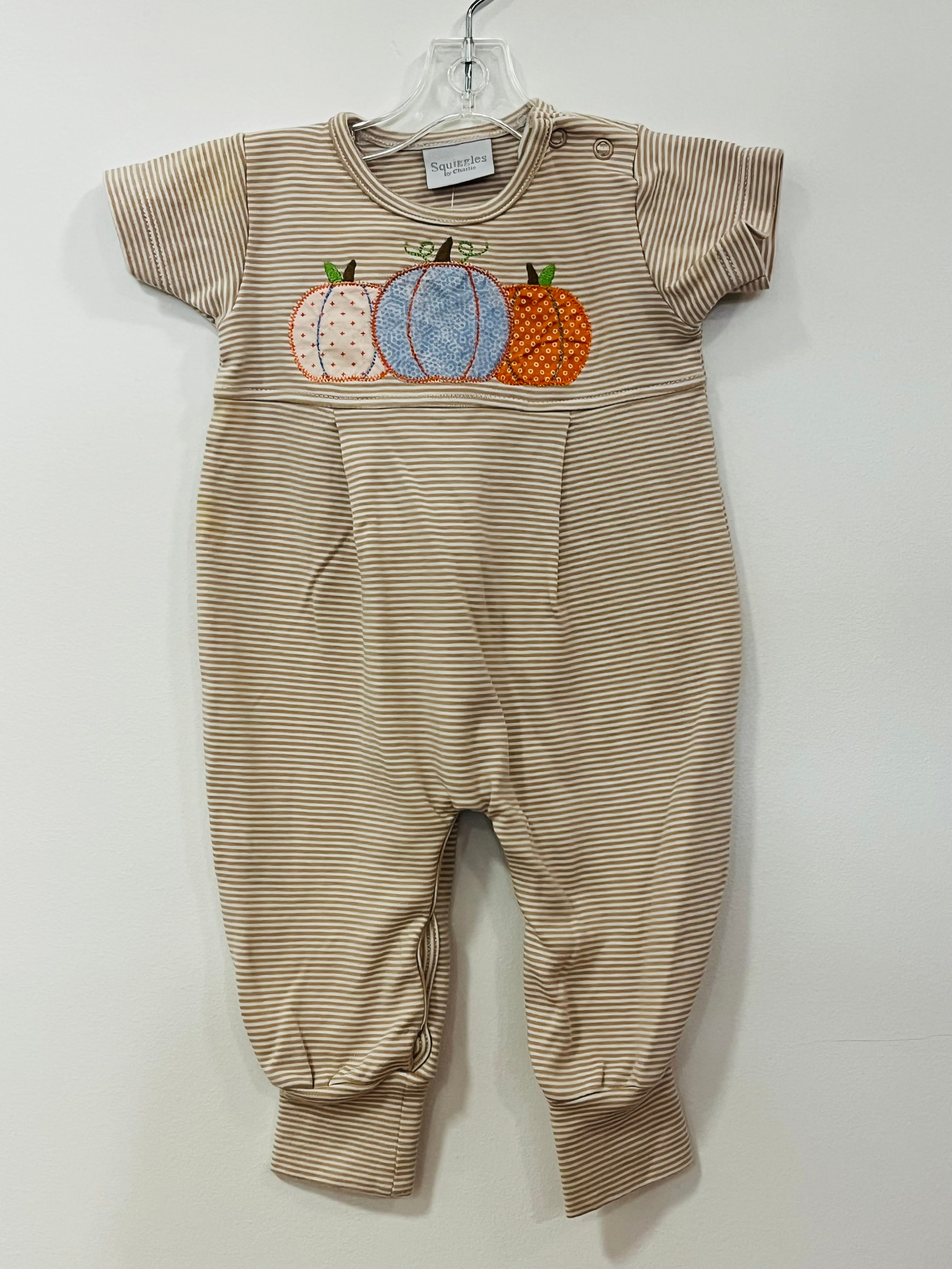 Romper Knaki Stripe Pumpkins - 3-6mo