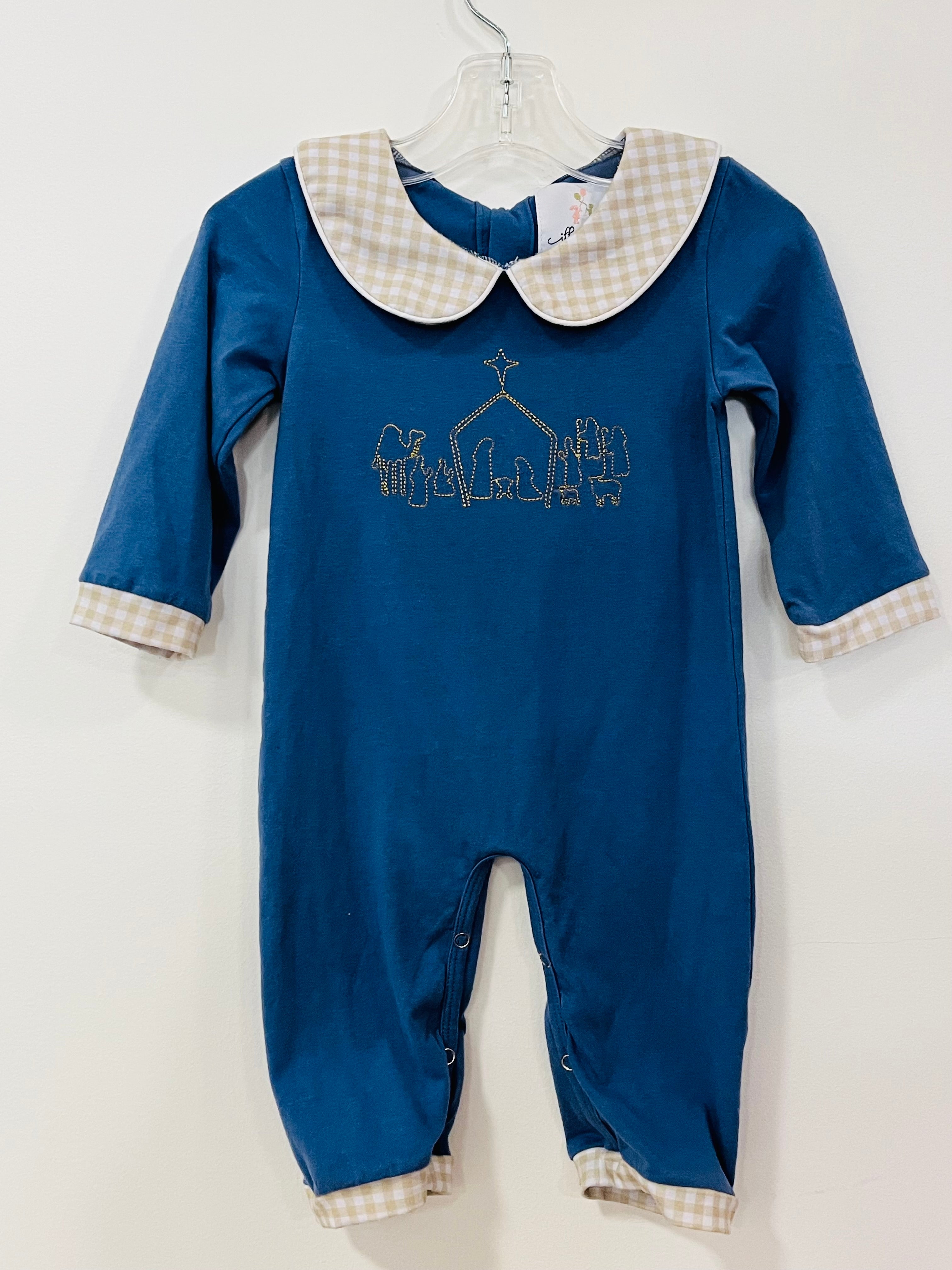 Romper Blue Embroid Nativity - 6-12mo