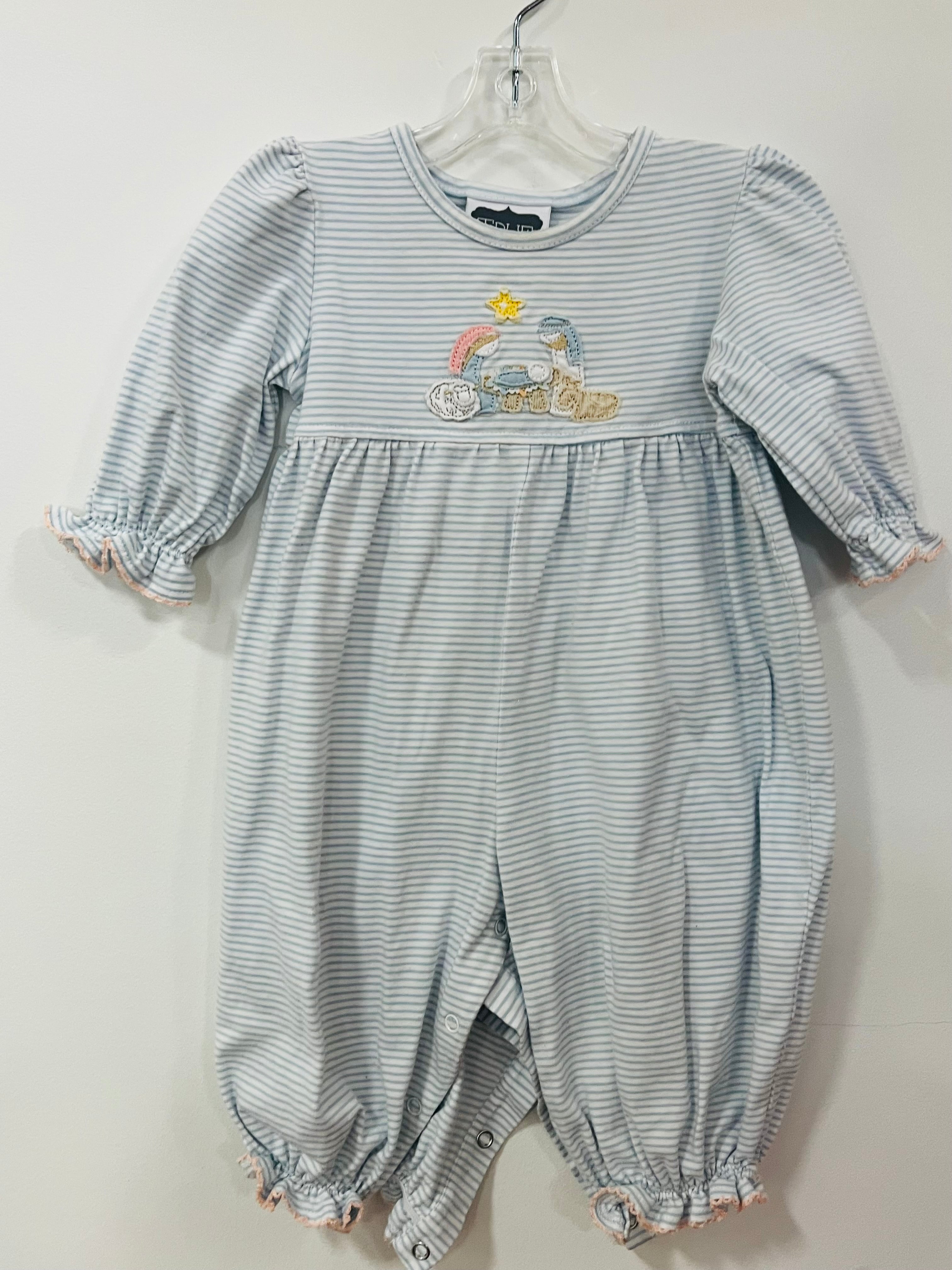 Romper Blue Striped Nativity - 9mo