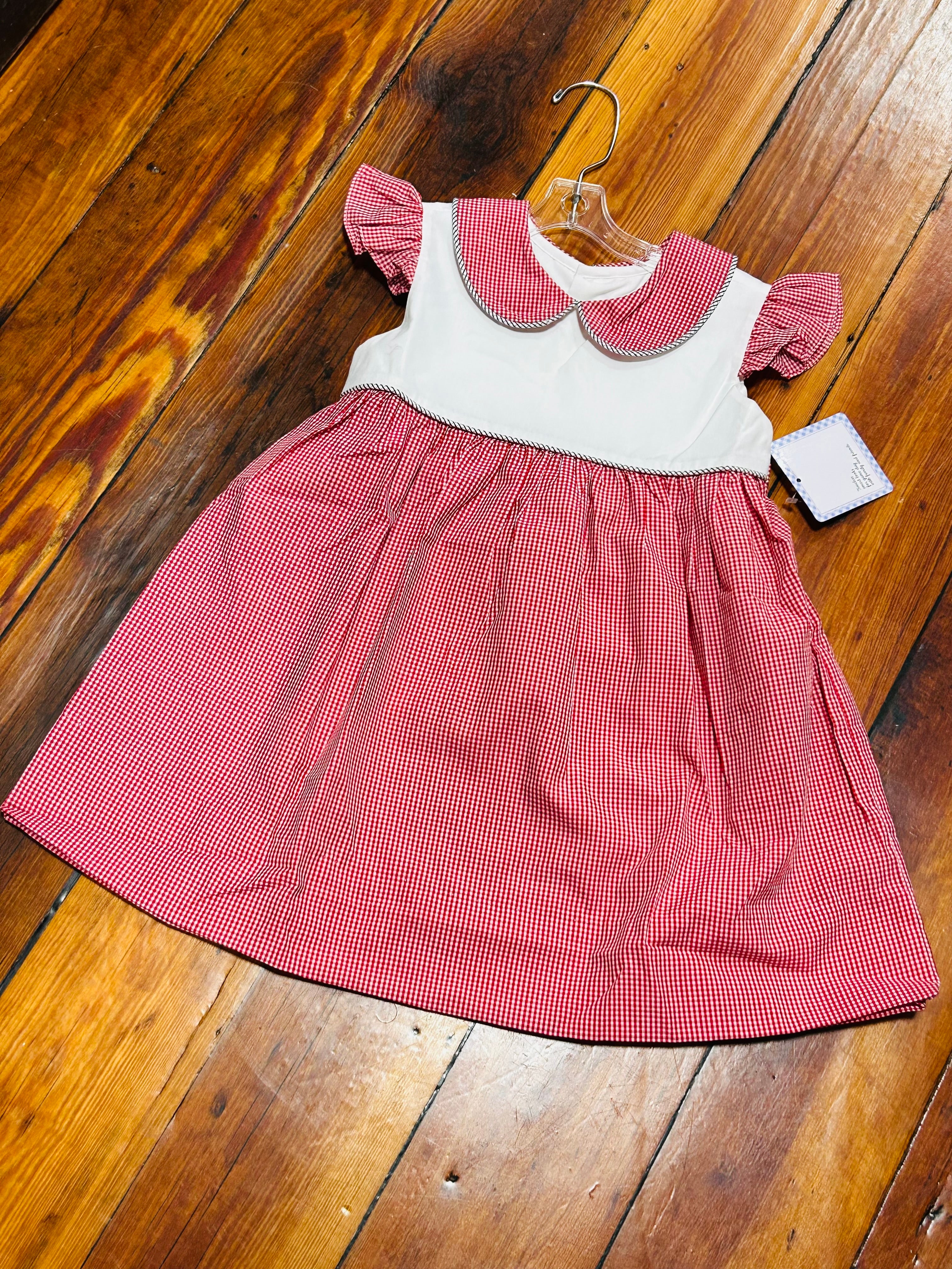Dress SS Red Gingham Black Trim - 4T