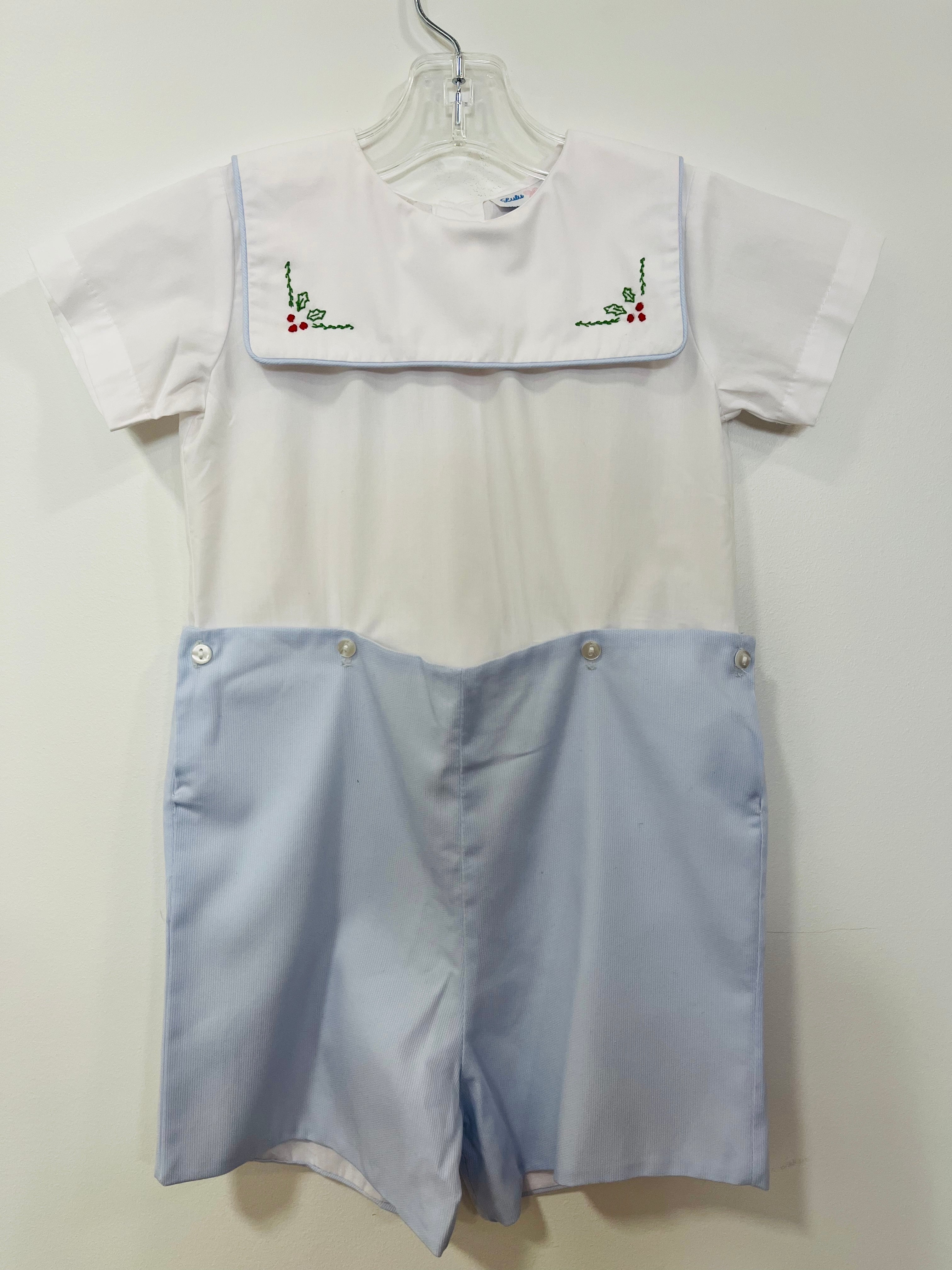 Blue/White Button On Shorts Outfit - 2T