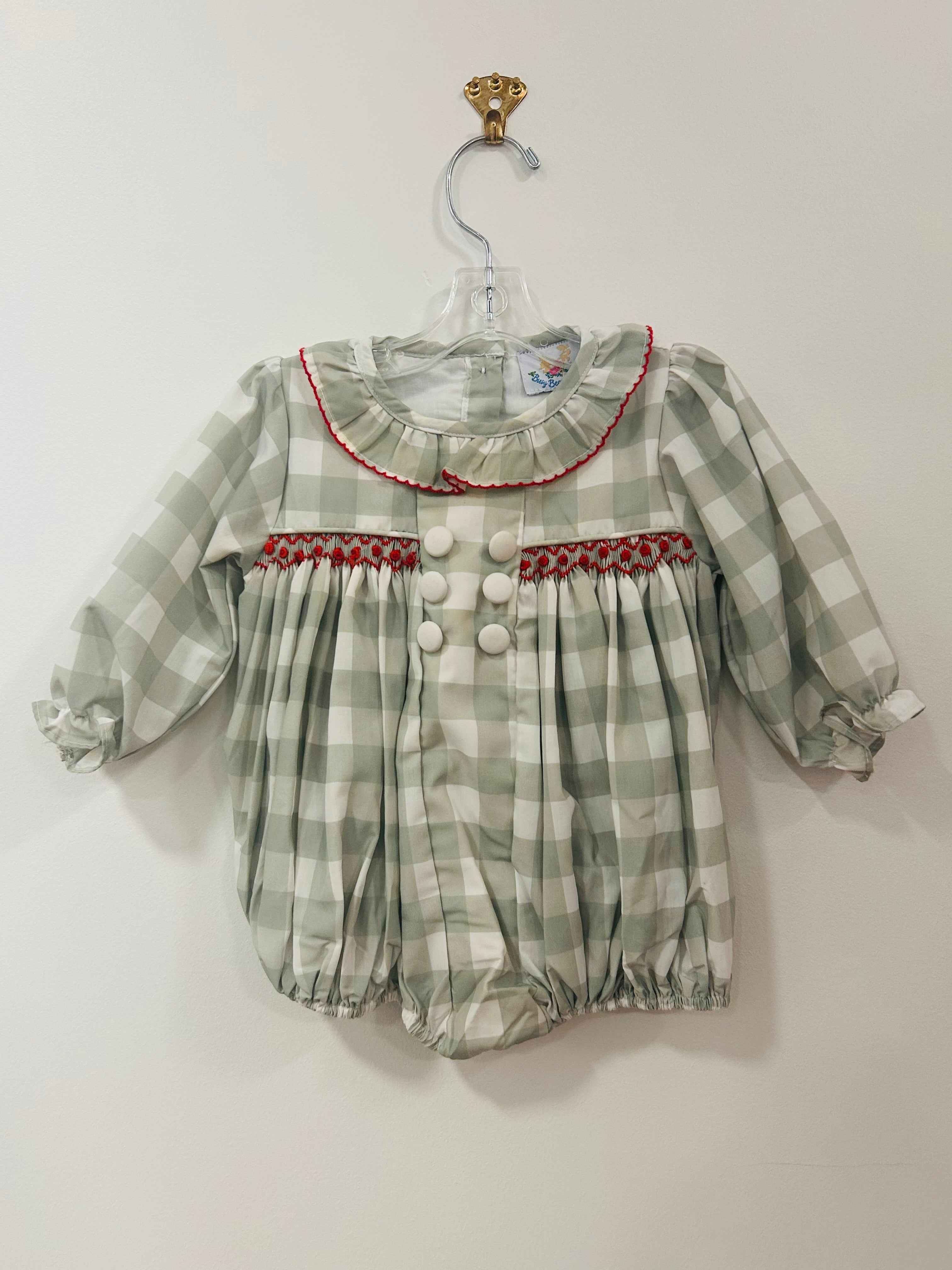 Bubble Plaid Red Trim - 6mo