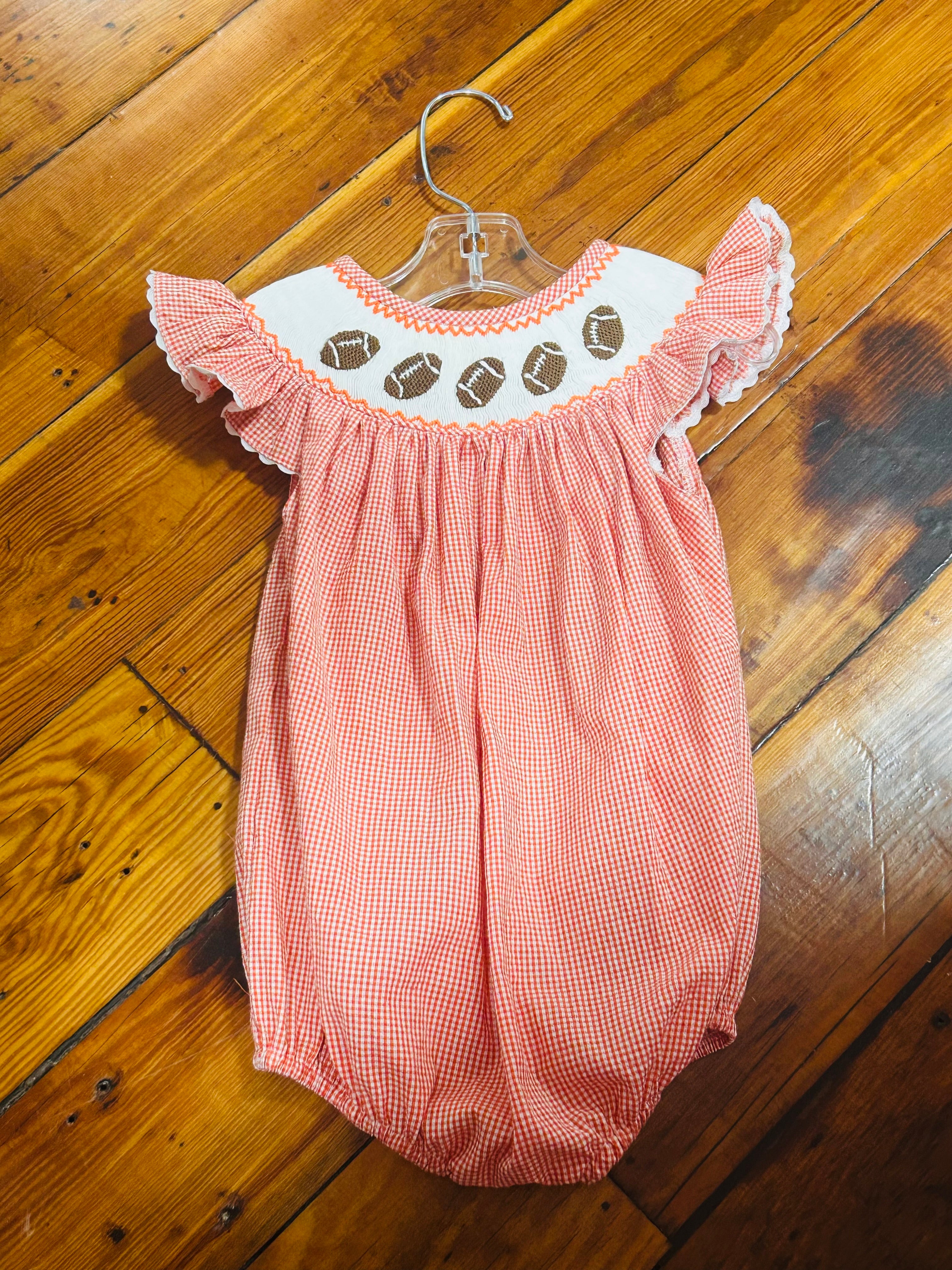 Bubble Orange Gingham Smock Footballs - 12month