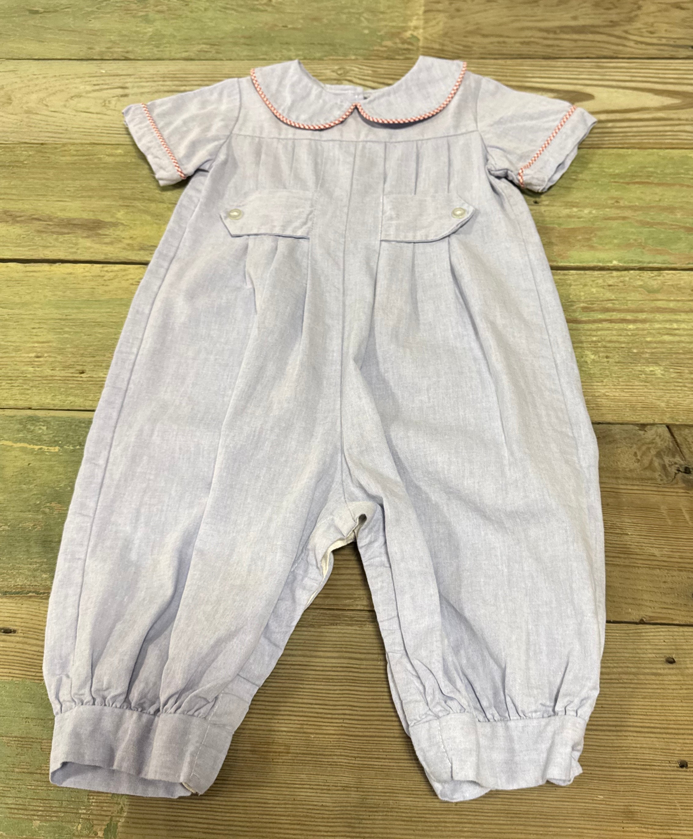 Longall SS Blue RednGingham Trim - 18mo