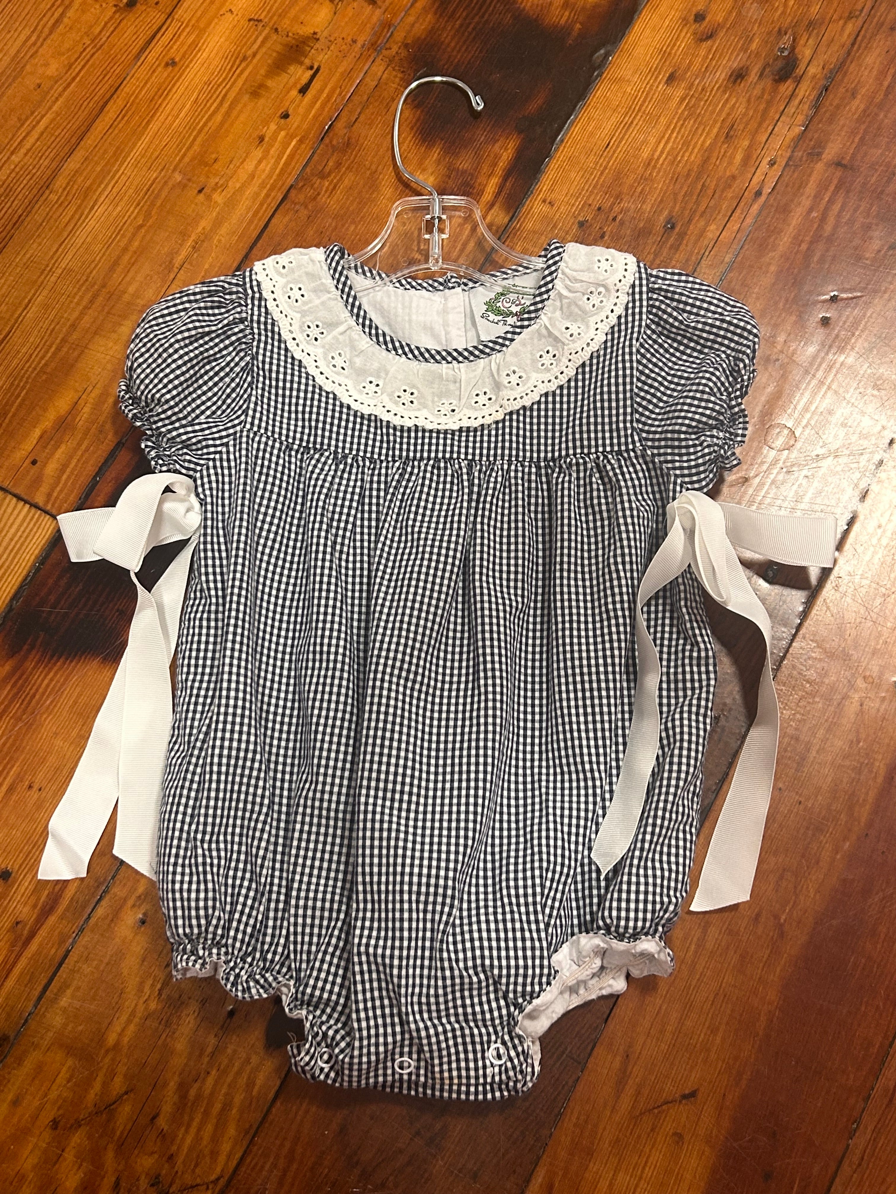 Bubble Navy Gingham Bows - 24month