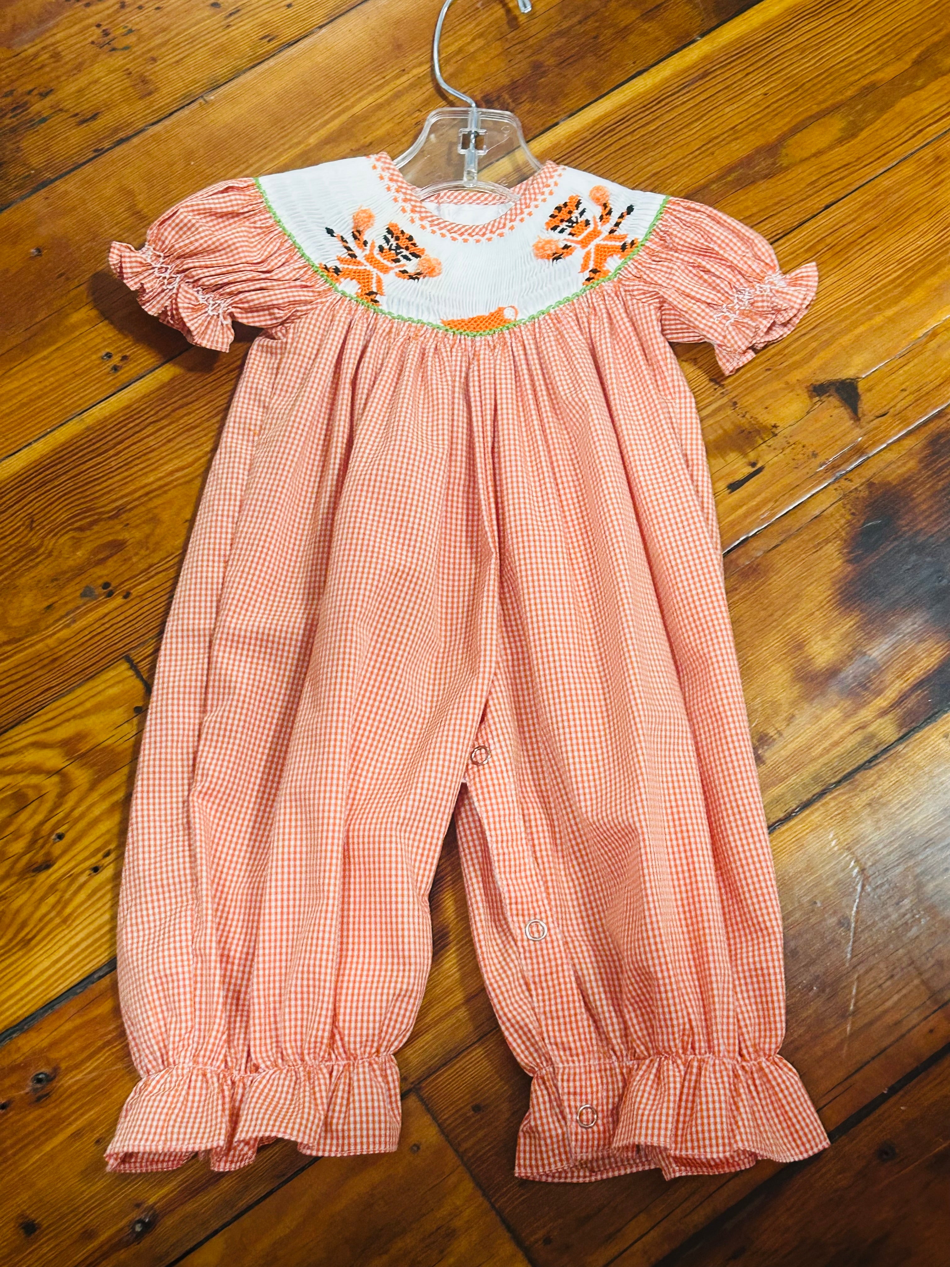 Bubble Orange Gingham smock Tigers - 3month