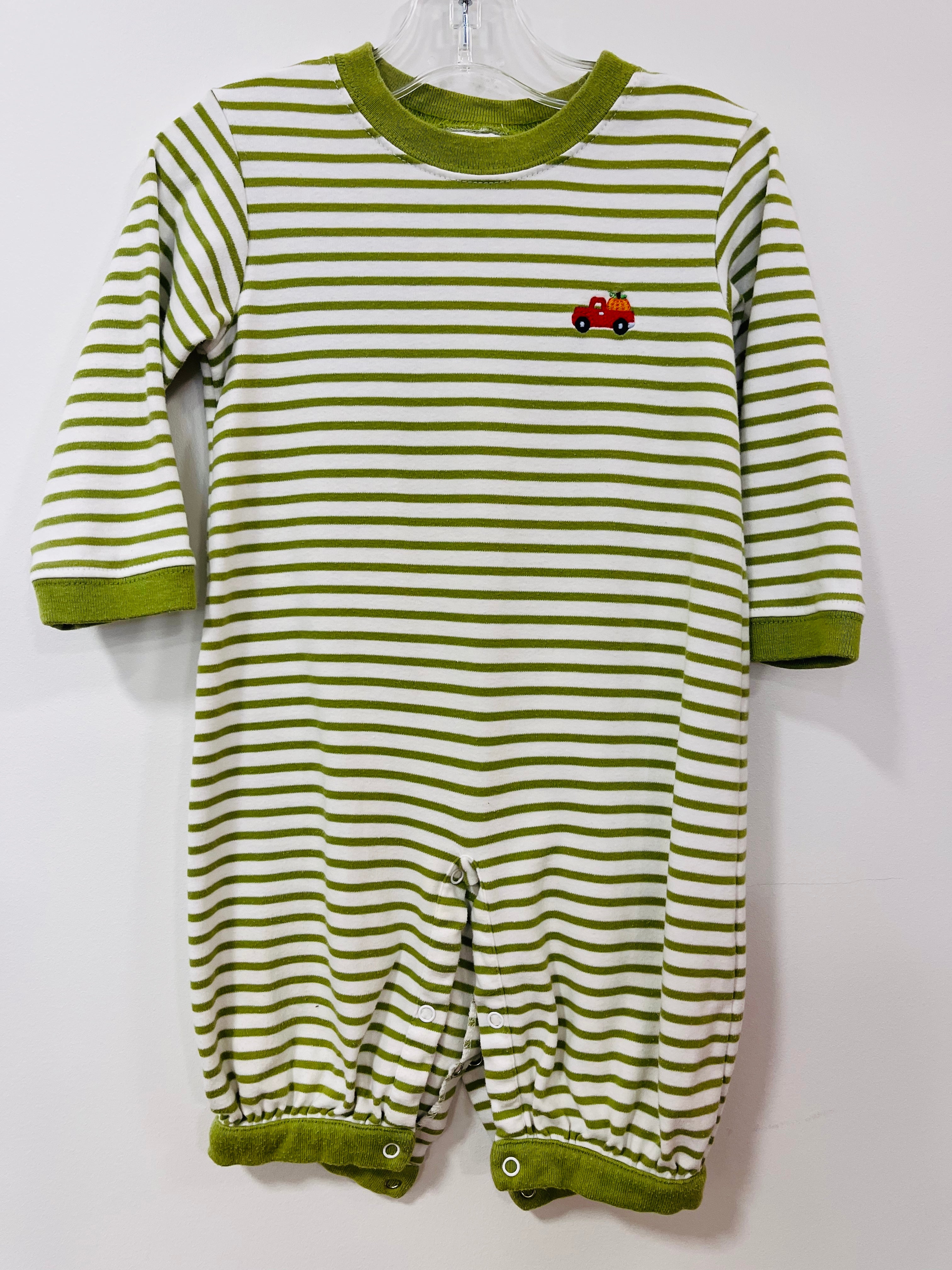 Romper Green Stripe Pumpkin Truck - 12mo