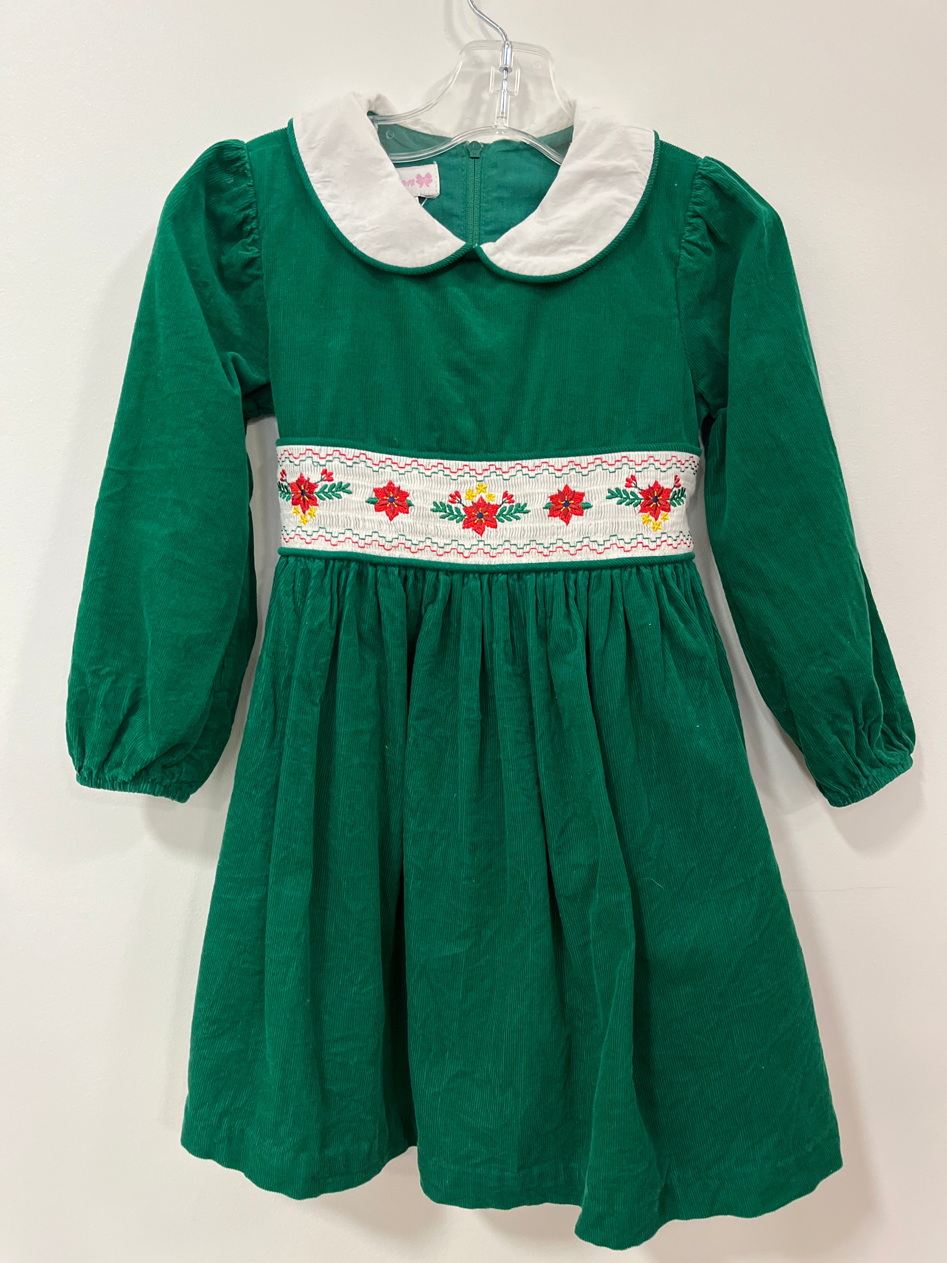 Dress Green Smock Poinsettias - 4T