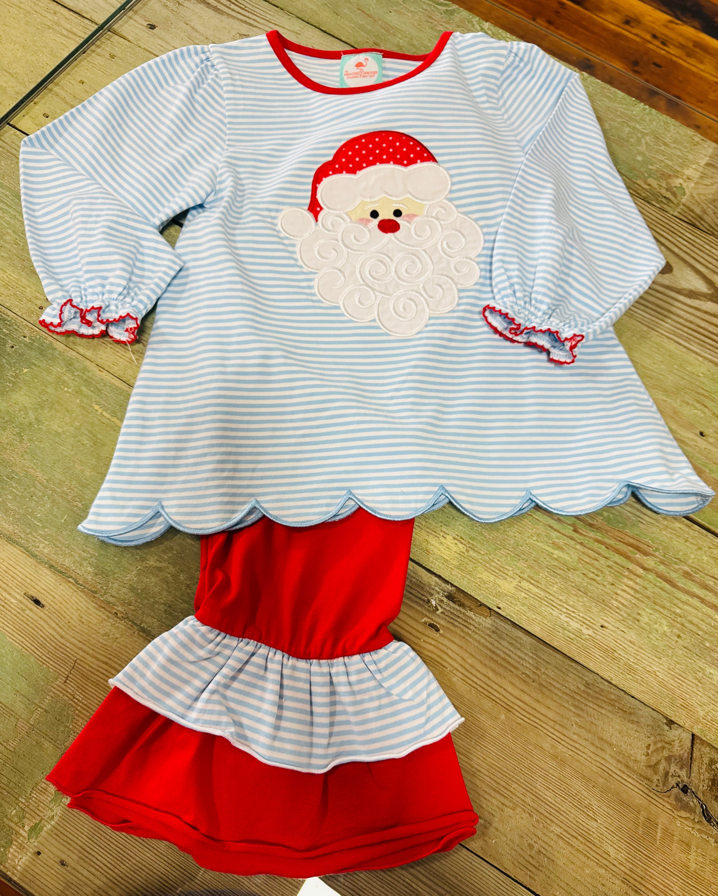 Pant Set Blue Striped Santa Scallop - 5