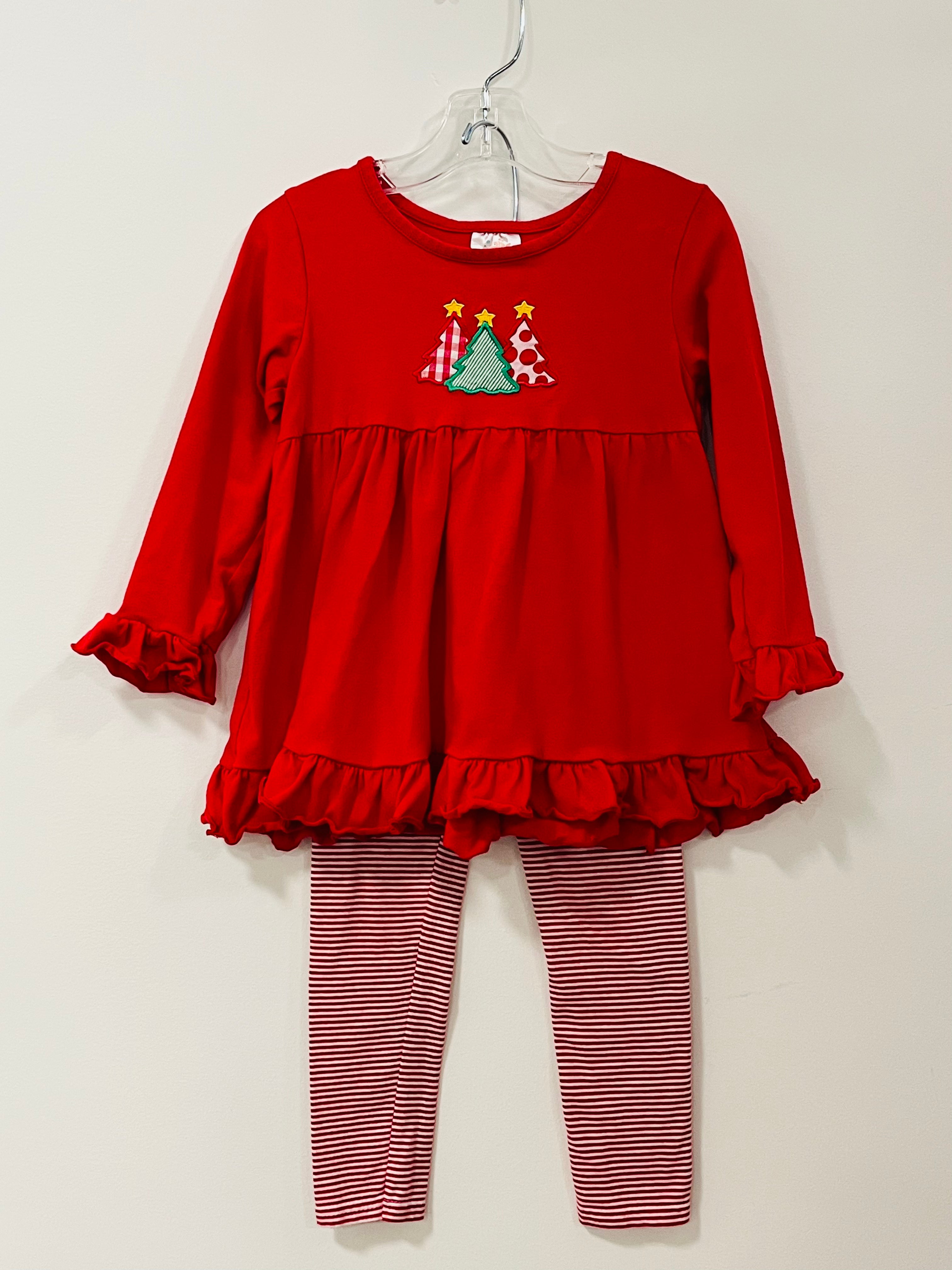 Legging Set Red Knit Christmas Tree - 4T
