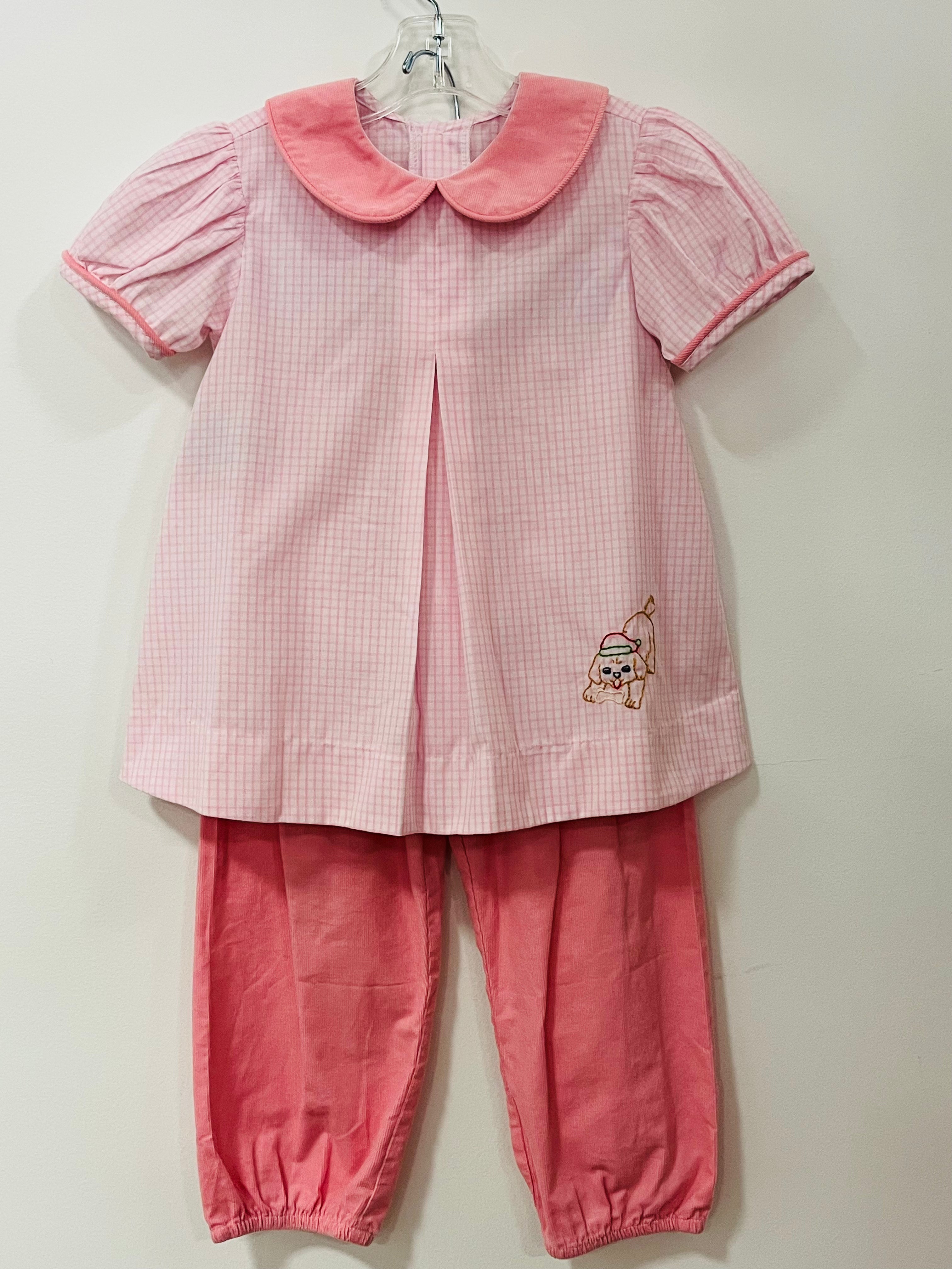 Pant Set Pink Cord Plaid Pup - 4T
