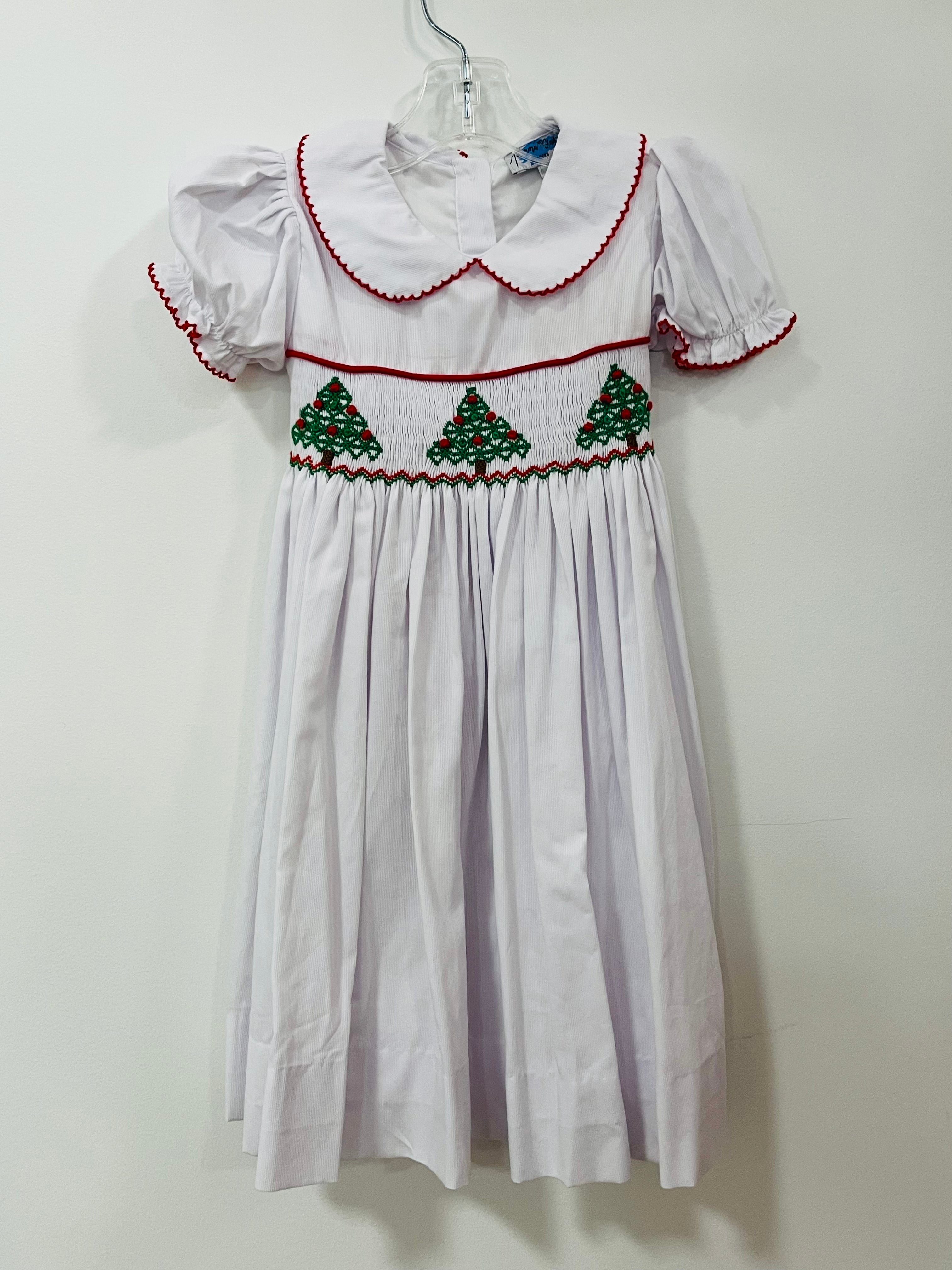 Dress White Smocked Christmas Tree - 4T