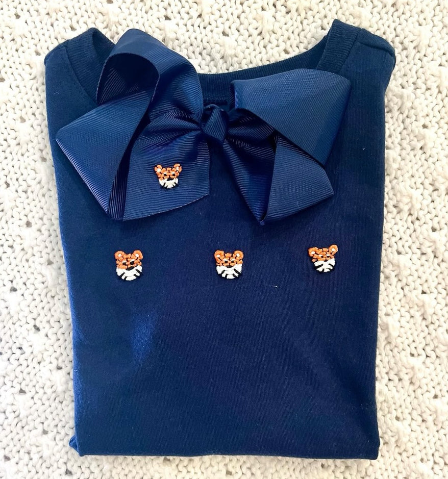 Hairbow Navy Embroid Aubie