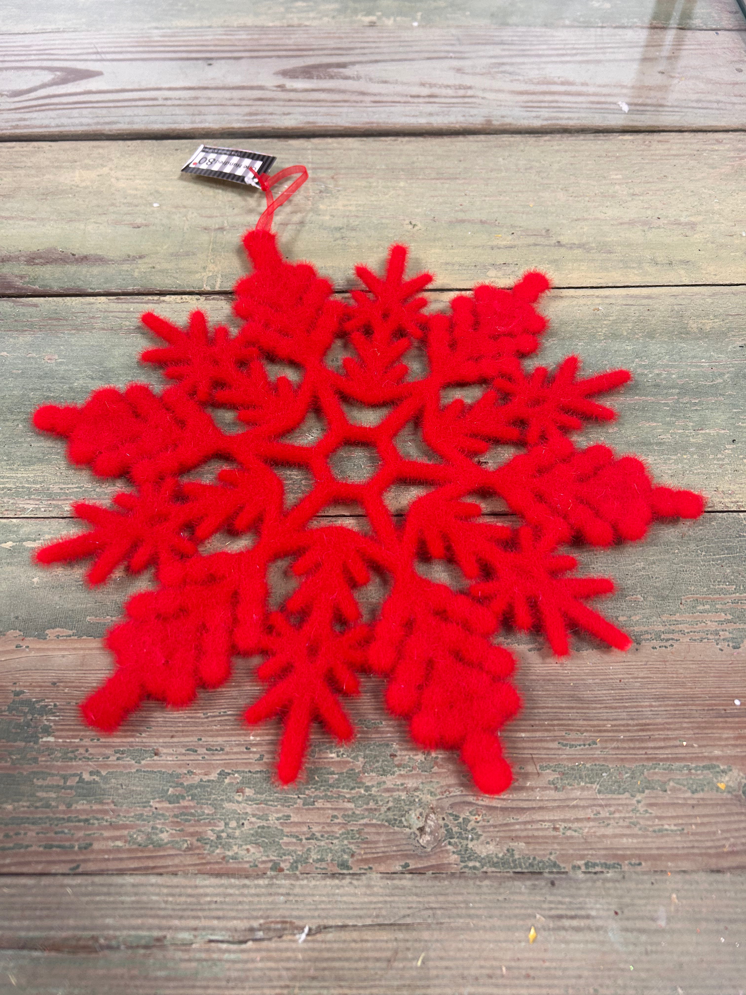 Snowflake Flocked 12" Red