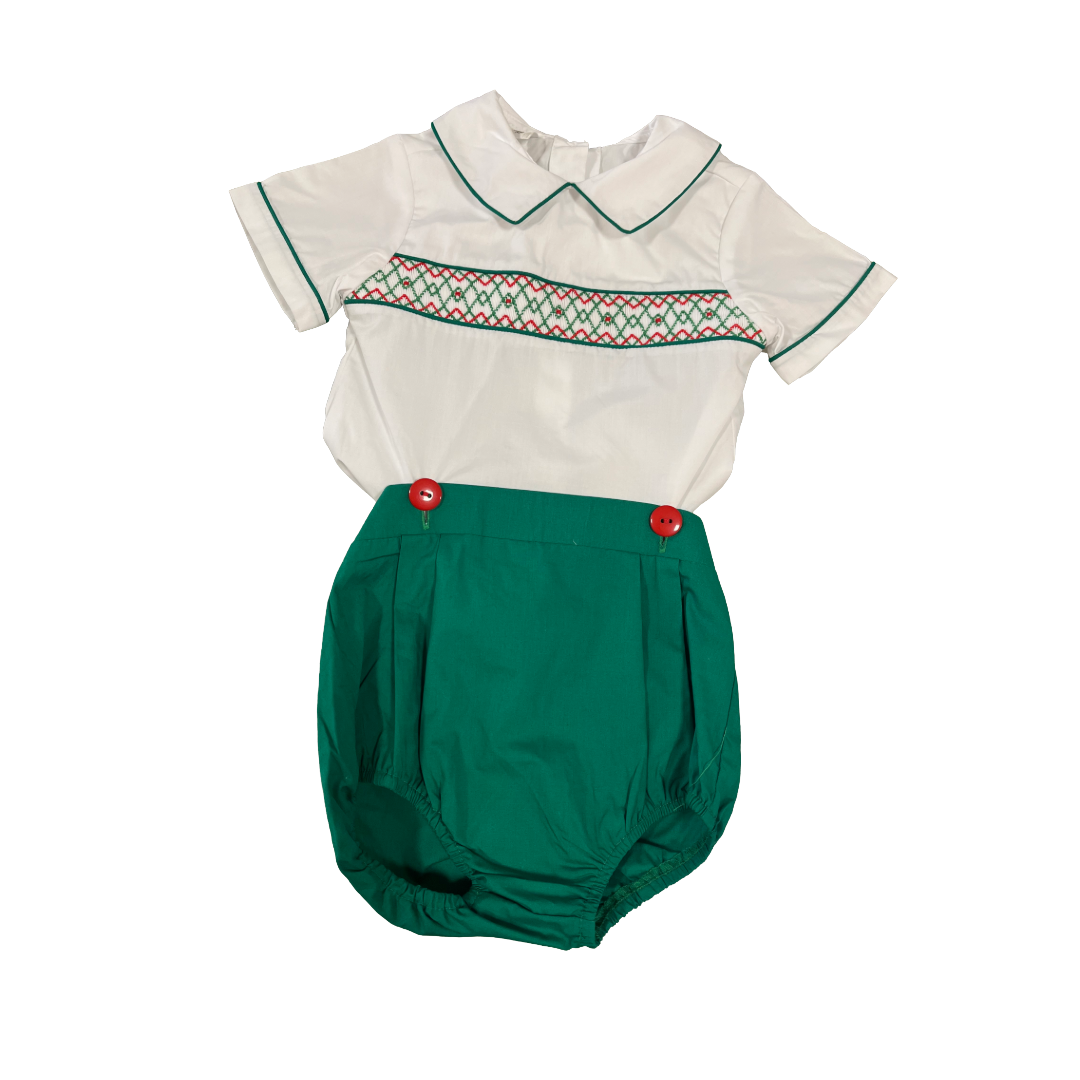 Button Green Shorts Smock Set - 3T