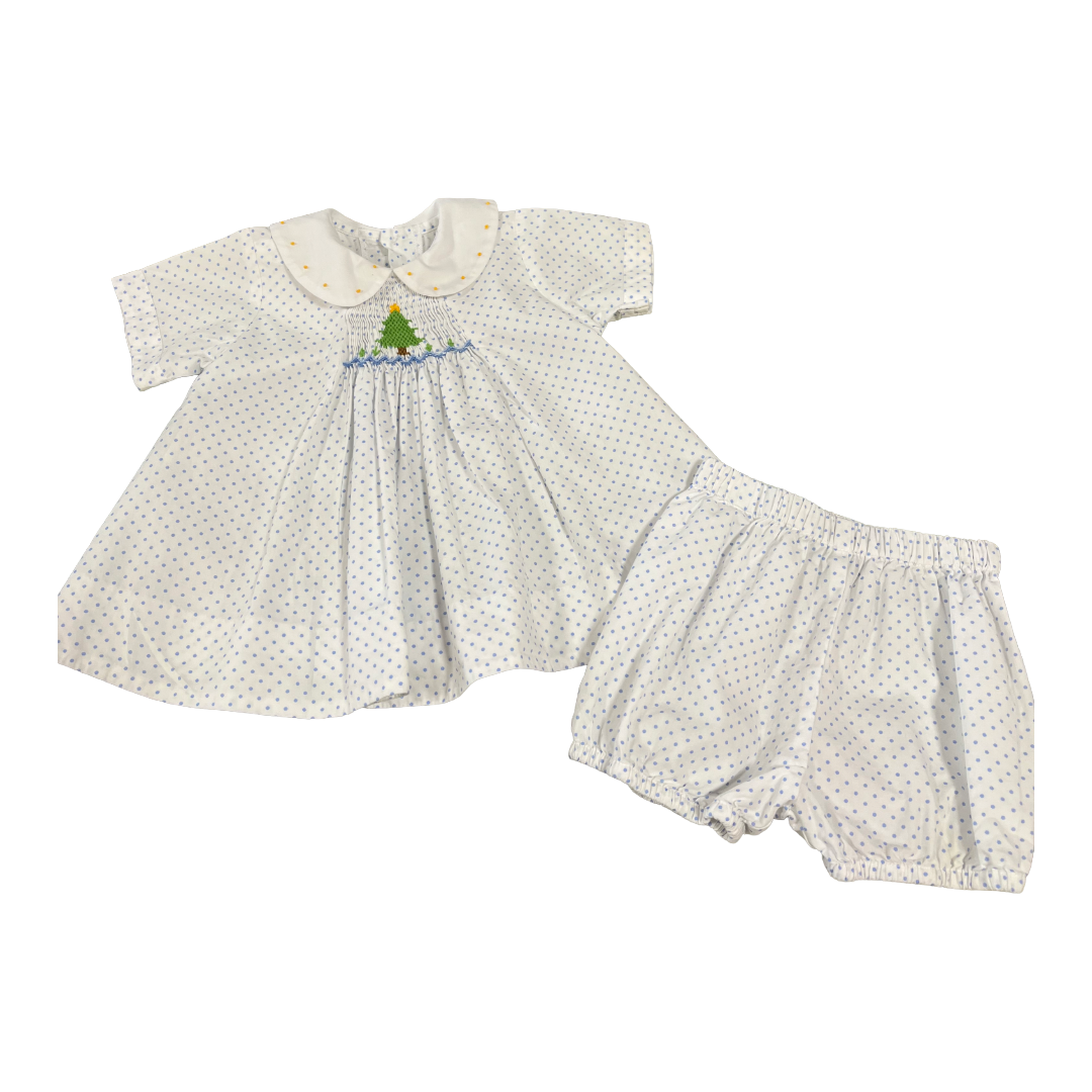 2 Pc Set Blue Dots Christmas Tree - 12mo