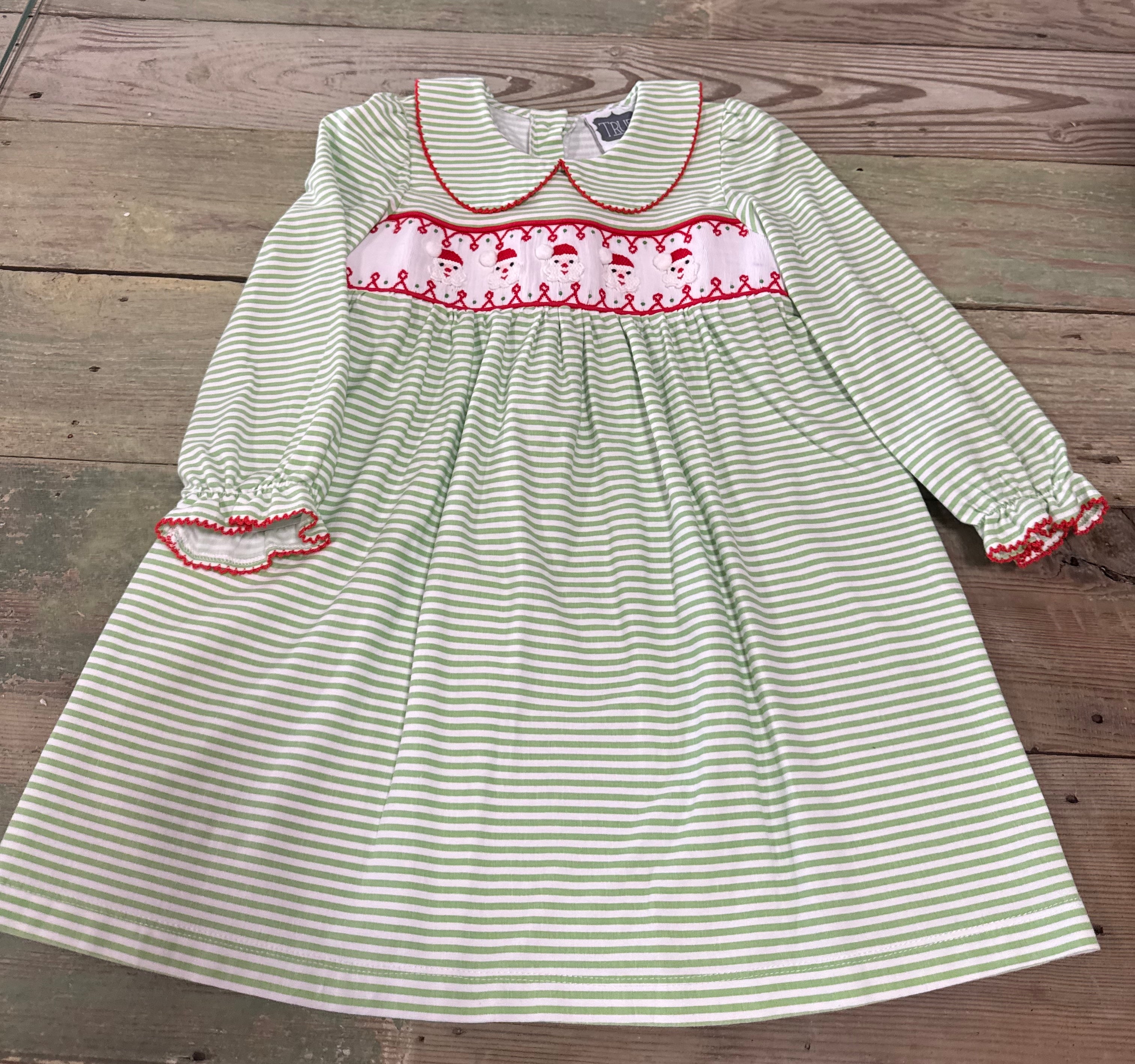 Dress Lime Stripe Santa Smock - 4T