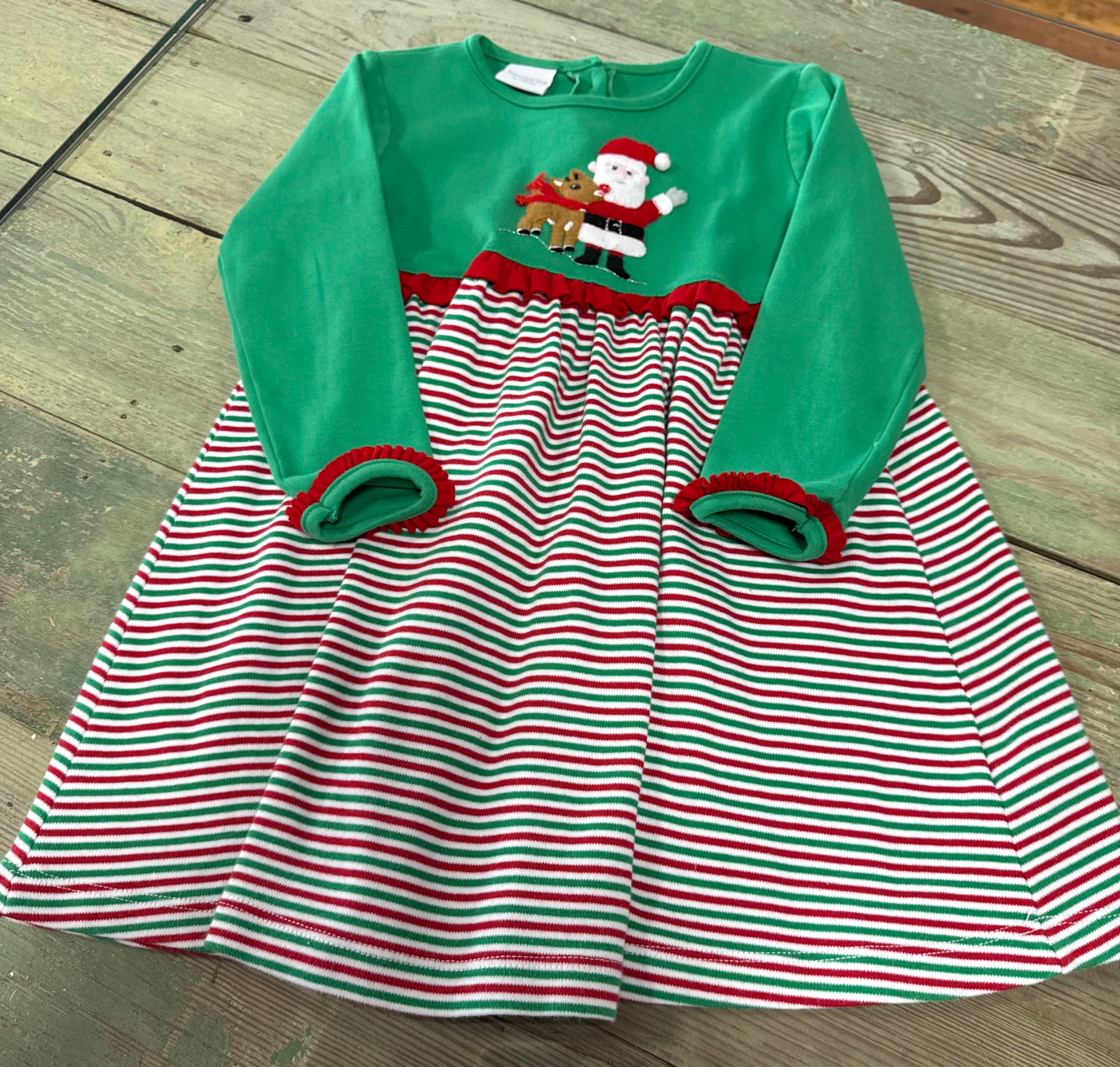 Dress Green Stripe Santa/Rudolph - 4T