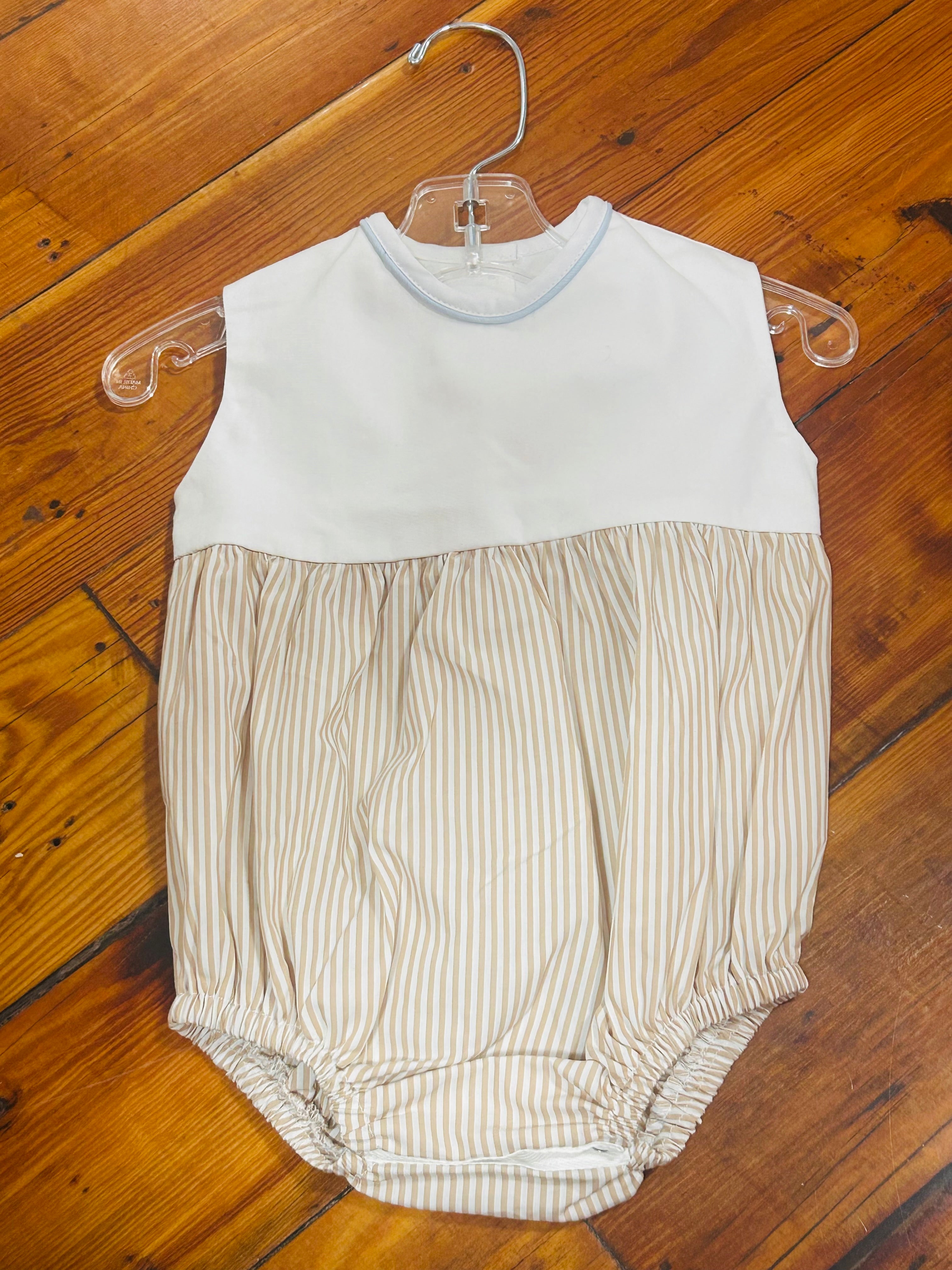 Bubble Khaki Stripe Blue Piping - 6month