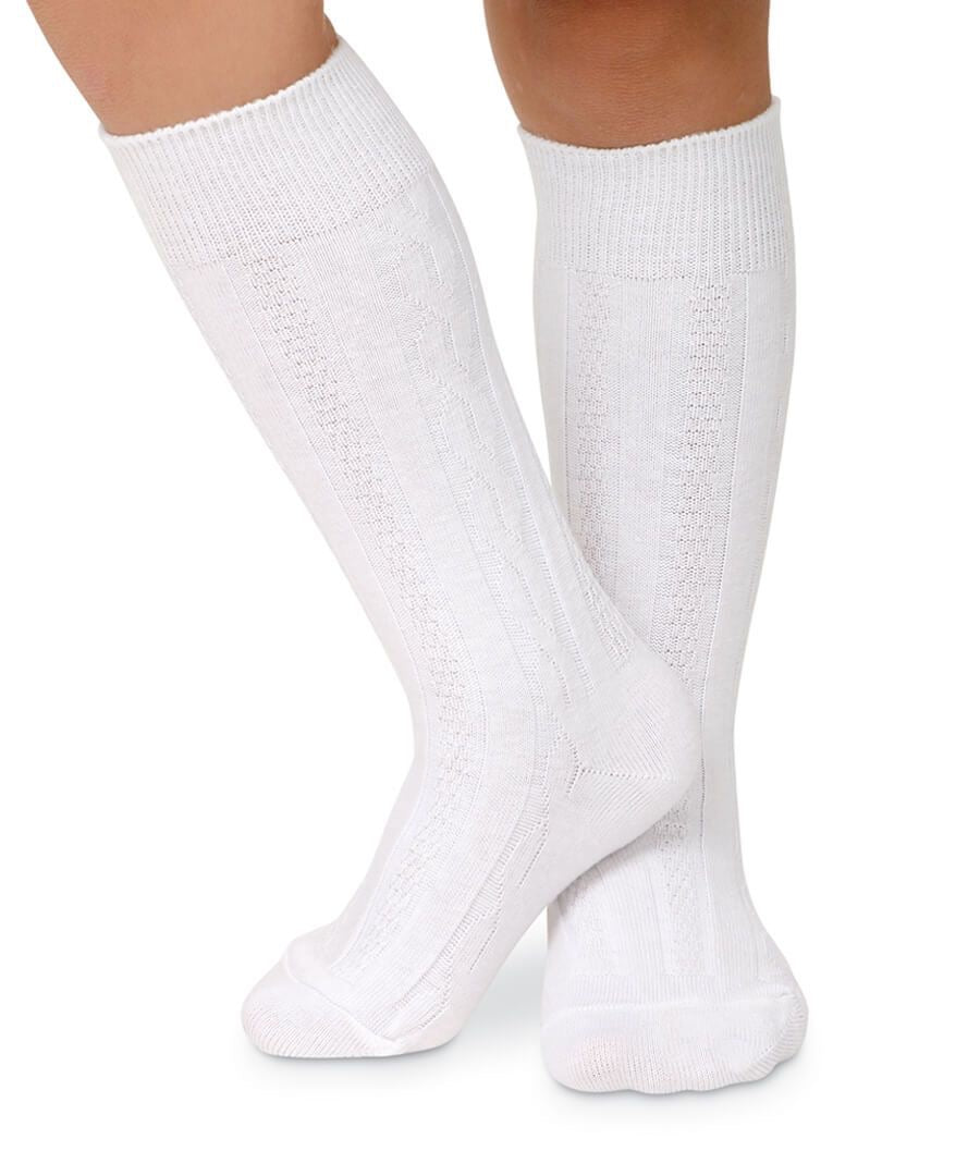 Knee Socks Cable Knit White